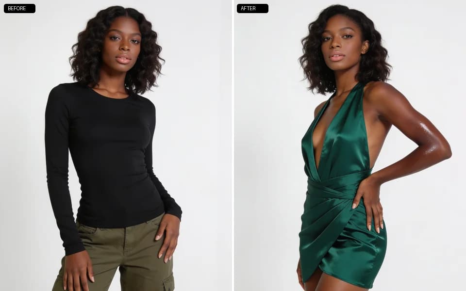 Lookbook style AI clothes changer result card