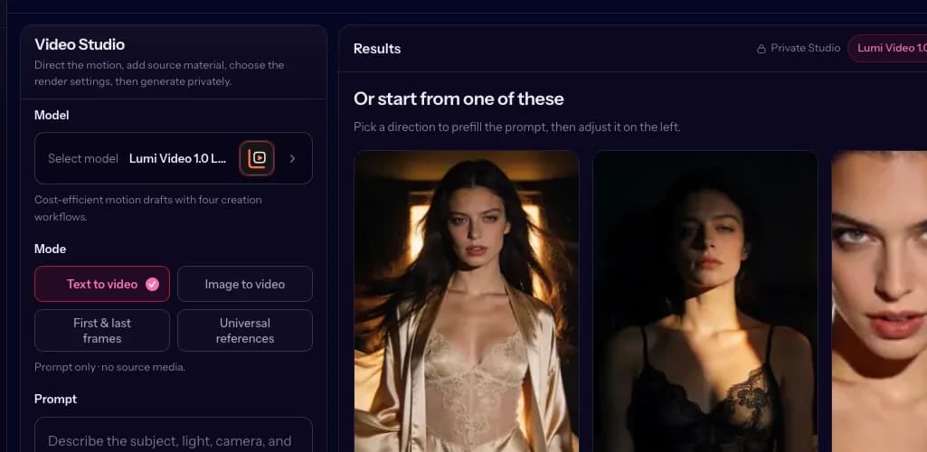 Model and mode: Shows the current video model and the input modes that model actually exposes.